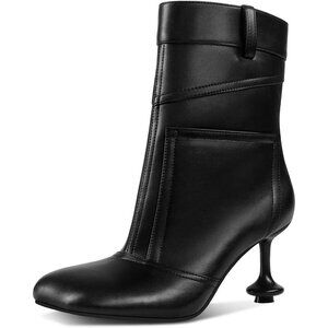 Women Black Ankle Boots Square Petal Toe Sexy Shaped High Heel Fall Work Boot